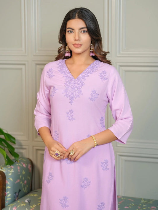 Elegant Chikankari Embroidered Cotton Kurti Set