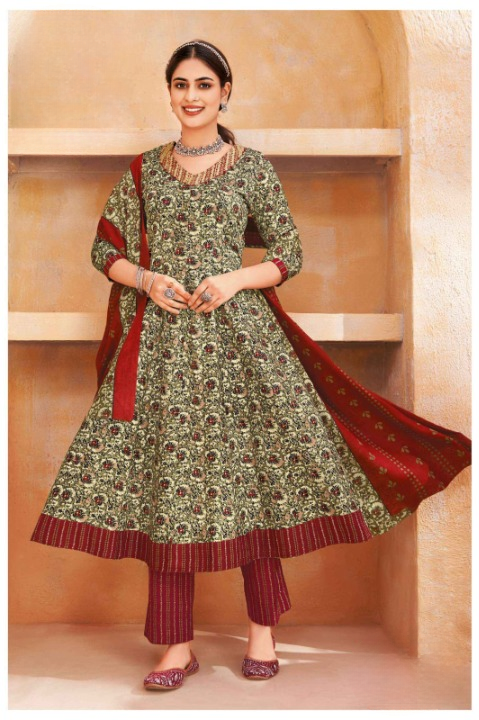 Elegant Printed Cotton Anarkali Suit Set