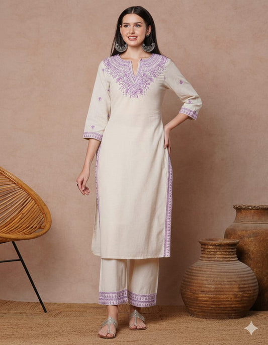 Ethereal Elegance Off-White Embroidered Kurta Set