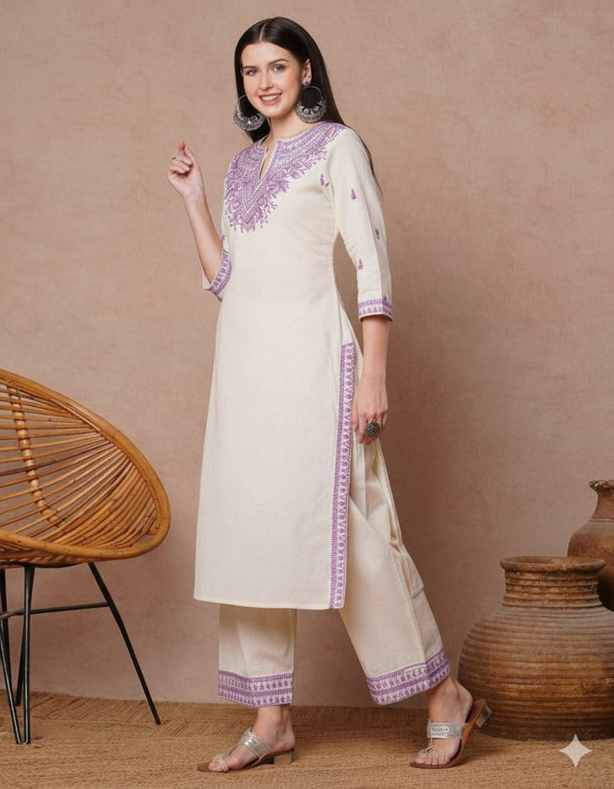 Ethereal Elegance Off-White Embroidered Kurta Set