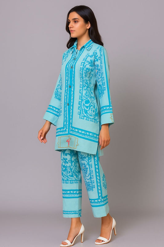 Turkish Silk Readymade Co ord Sets in Sky blue