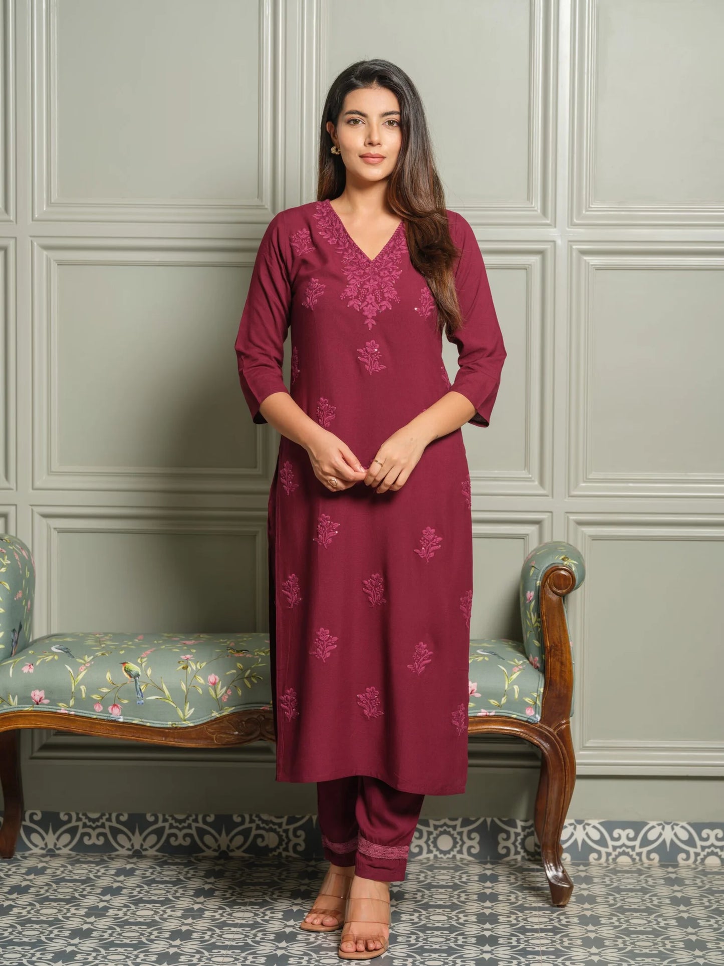 Elegant Chikankari Embroidered Cotton Kurti Set
