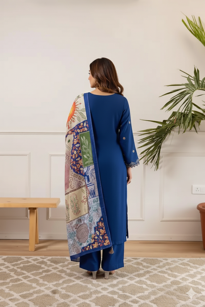 German Rayon 3PC Suit Set with Heavy Embroidered Kurta