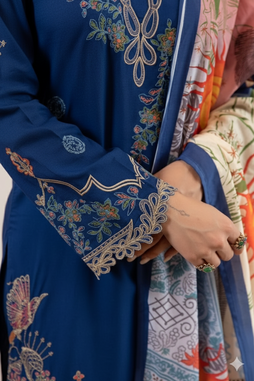 German Rayon 3PC Suit Set with Heavy Embroidered Kurta