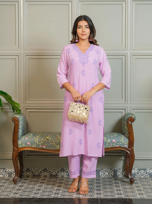 Elegant Chikankari Embroidered Cotton Kurti Set