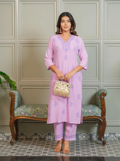Elegant Chikankari Embroidered Cotton Kurti Set