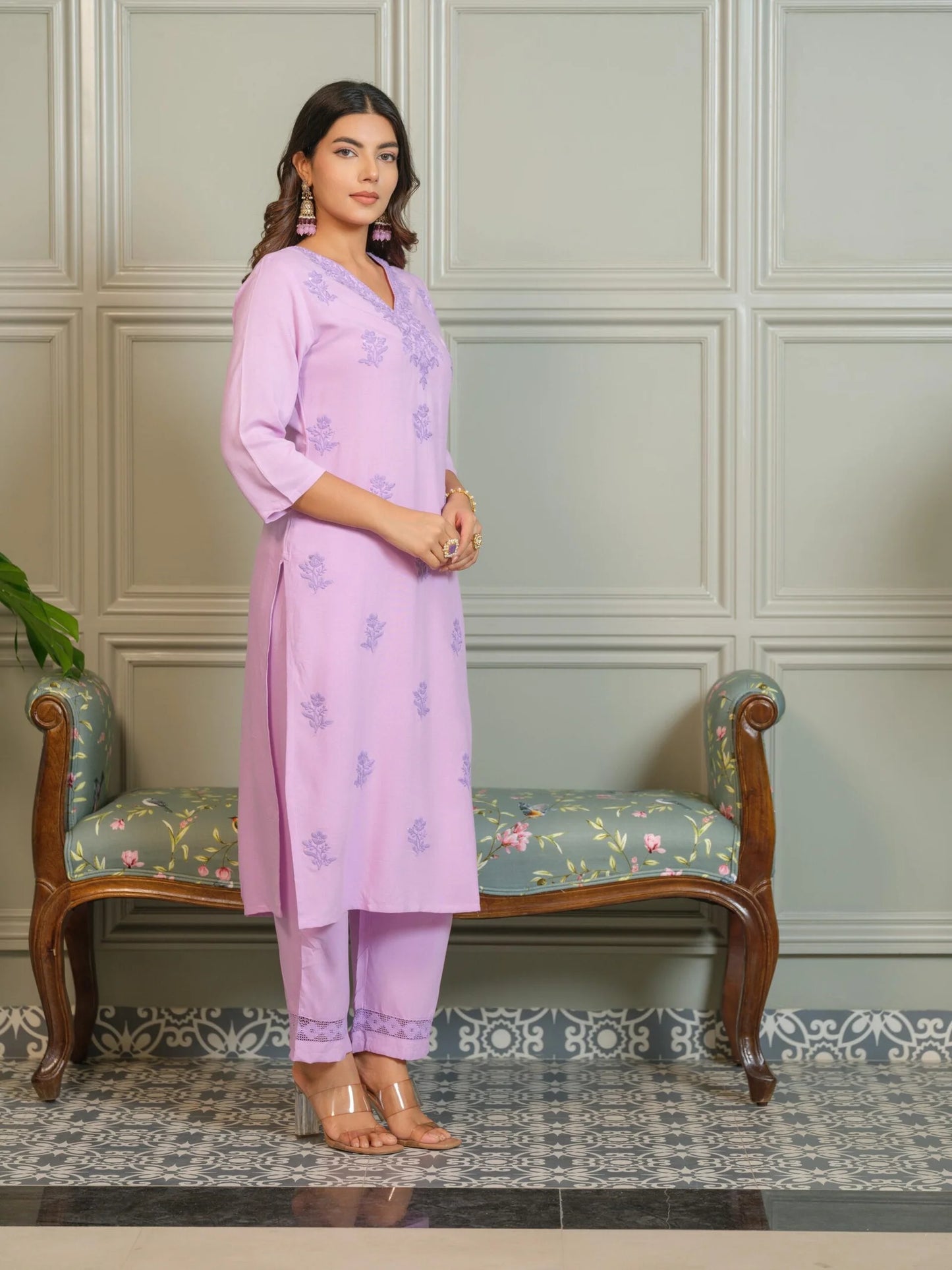 Elegant Chikankari Embroidered Cotton Kurti Set