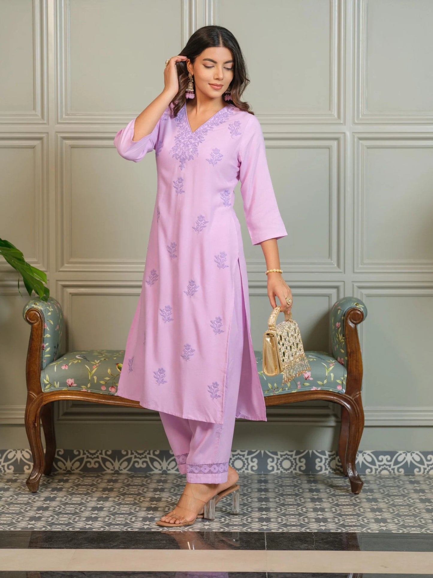 Elegant Chikankari Embroidered Cotton Kurti Set