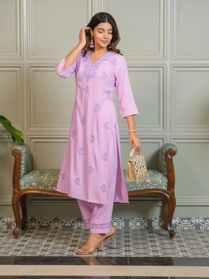 Elegant Chikankari Embroidered Cotton Kurti Set