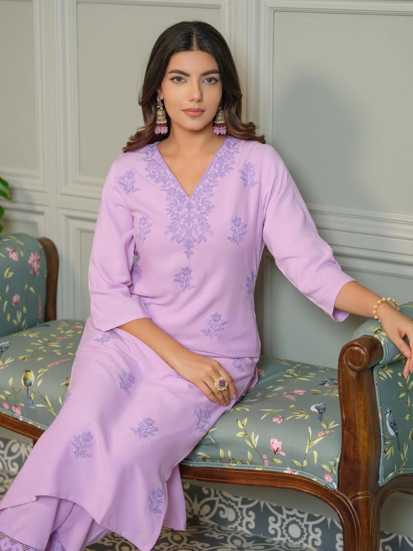 Elegant Chikankari Embroidered Cotton Kurti Set