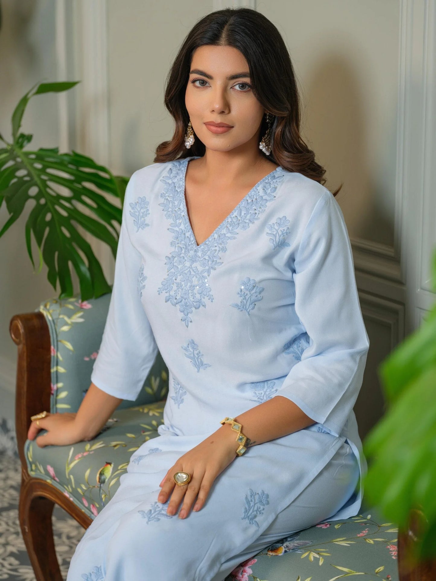 Elegant Chikankari Embroidered Cotton Kurti Set
