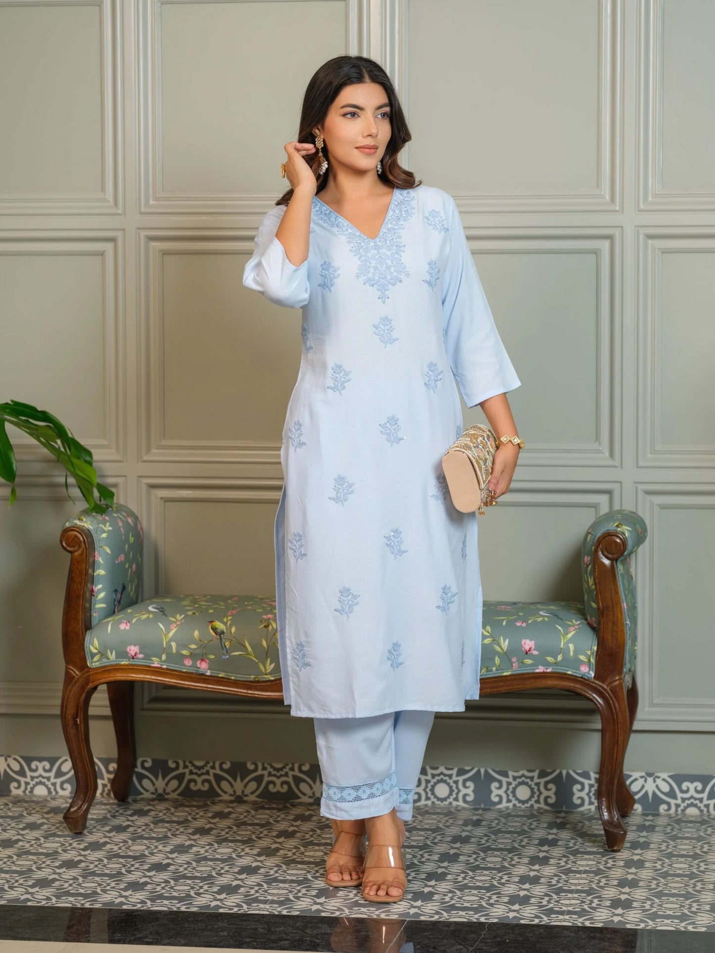 Elegant Chikankari Embroidered Cotton Kurti Set