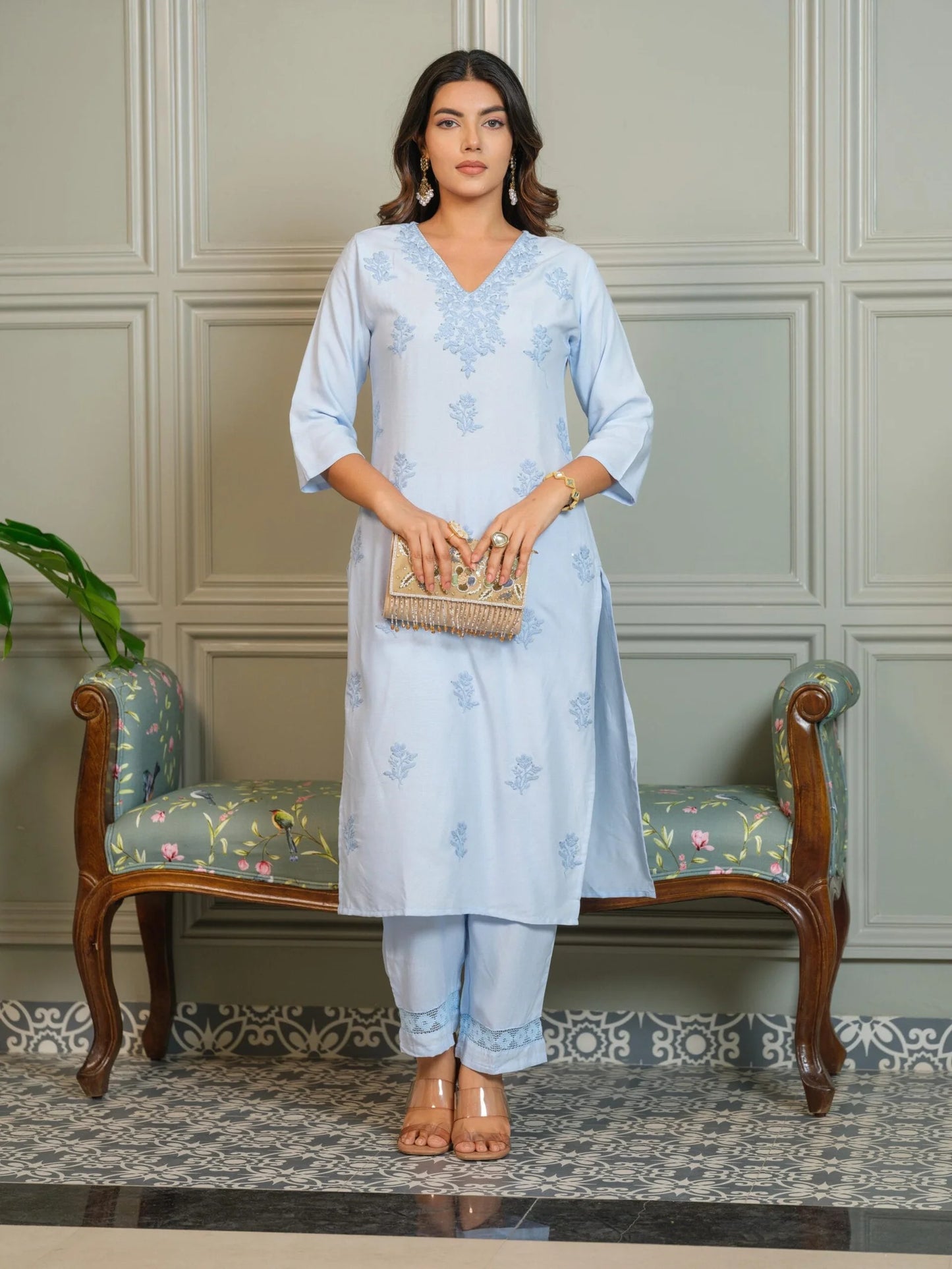 Elegant Chikankari Embroidered Cotton Kurti Set
