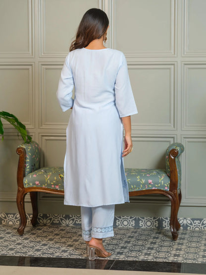 Elegant Chikankari Embroidered Cotton Kurti Set