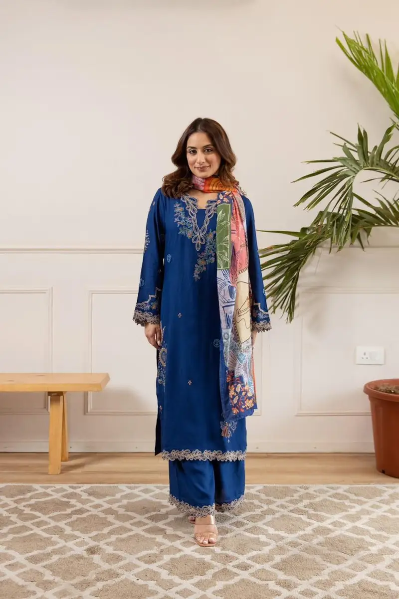 German Rayon 3PC Suit Set with Heavy Embroidered Kurta