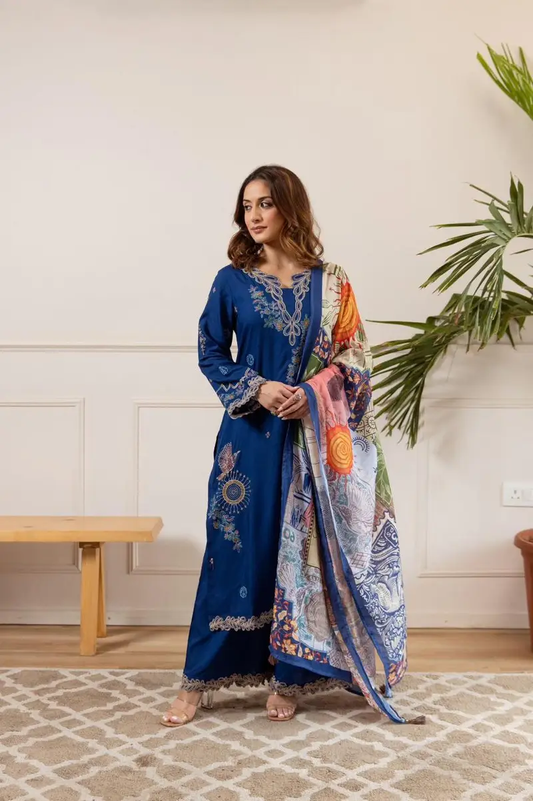 German Rayon 3PC Suit Set with Heavy Embroidered Kurta