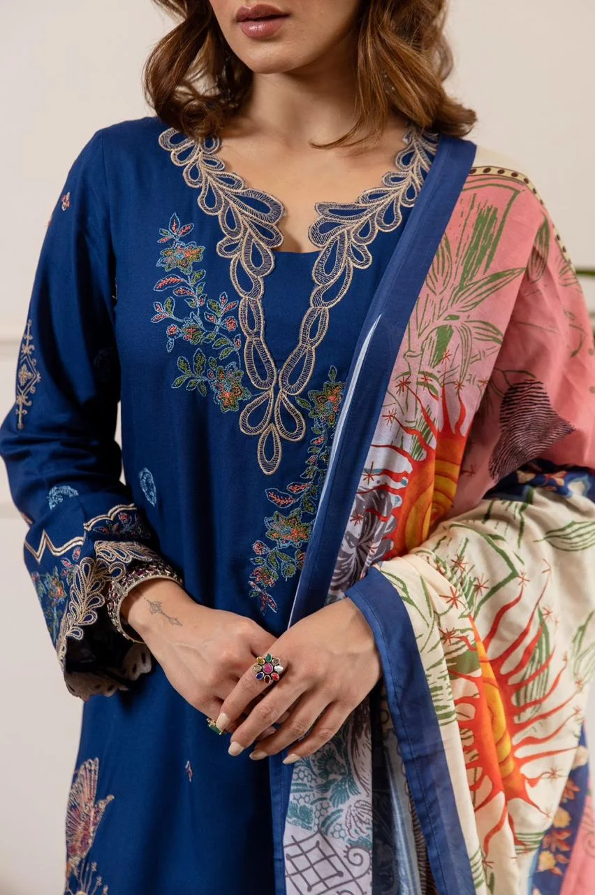 German Rayon 3PC Suit Set with Heavy Embroidered Kurta