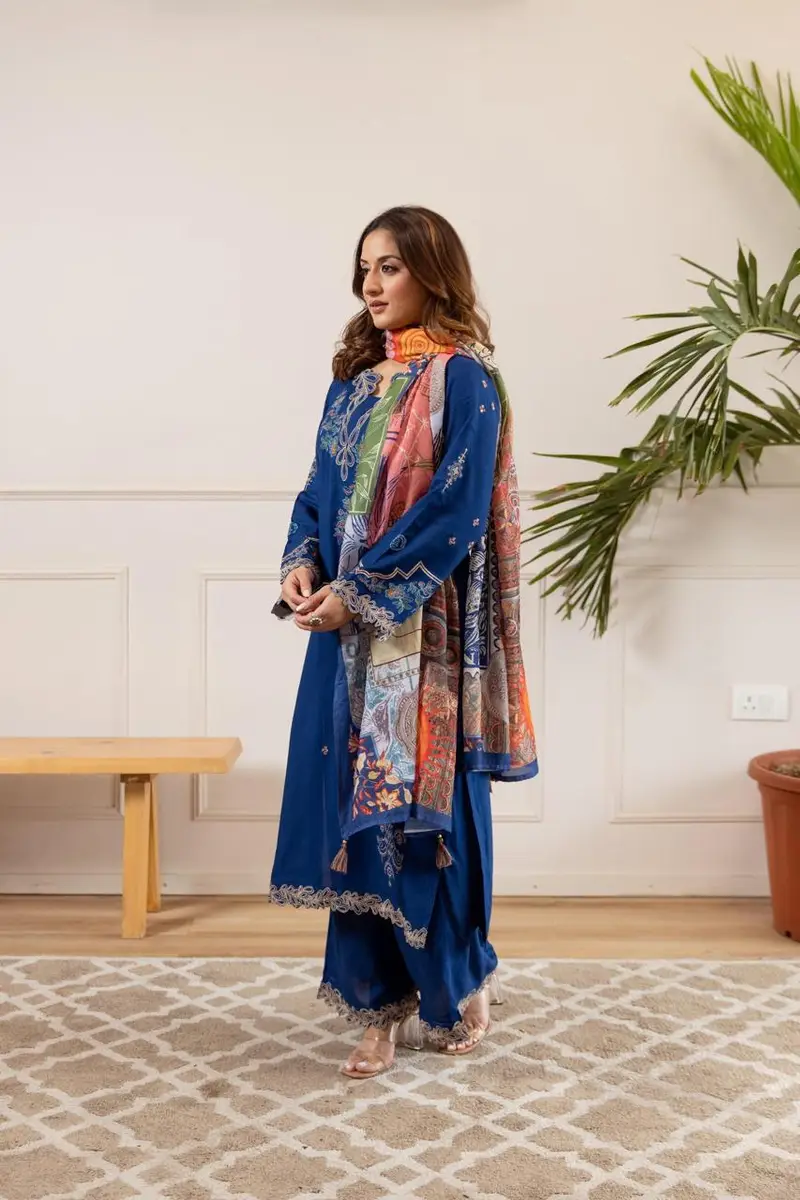 German Rayon 3PC Suit Set with Heavy Embroidered Kurta