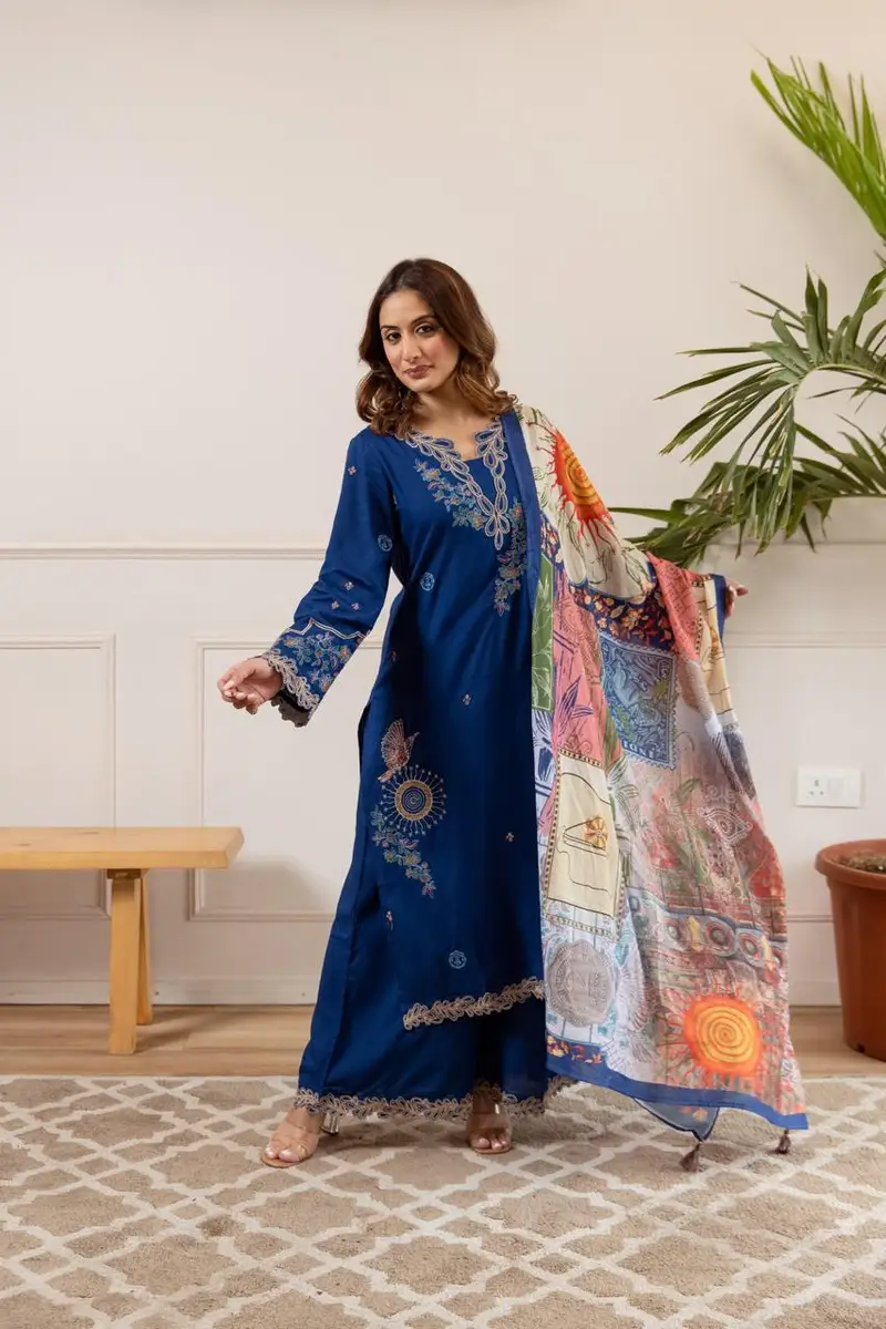 German Rayon 3PC Suit Set with Heavy Embroidered Kurta