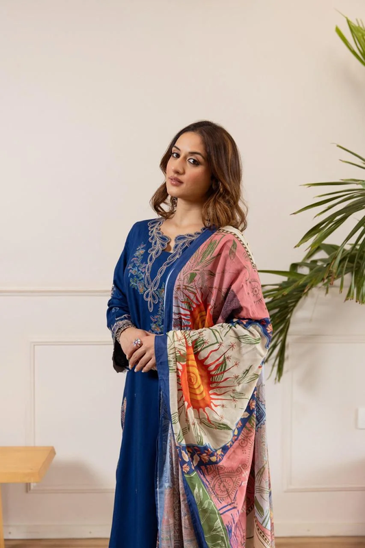 German Rayon 3PC Suit Set with Heavy Embroidered Kurta