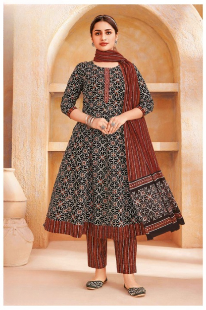 Elegant Printed Cotton Anarkali Suit Set