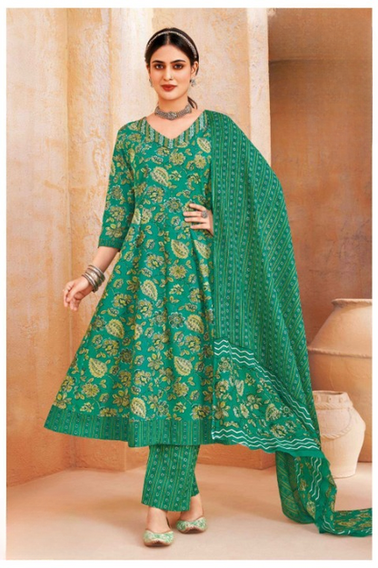 Elegant Printed Cotton Anarkali Suit Set