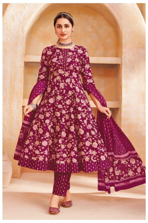 Elegant Printed Cotton Anarkali Suit Set