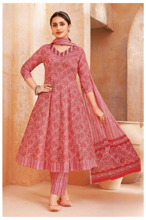 Elegant Printed Cotton Anarkali Suit Set