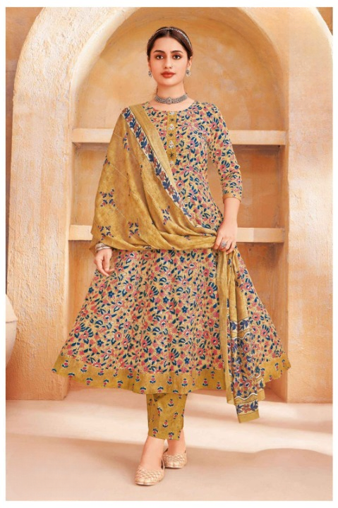 Elegant Printed Cotton Anarkali Suit Set