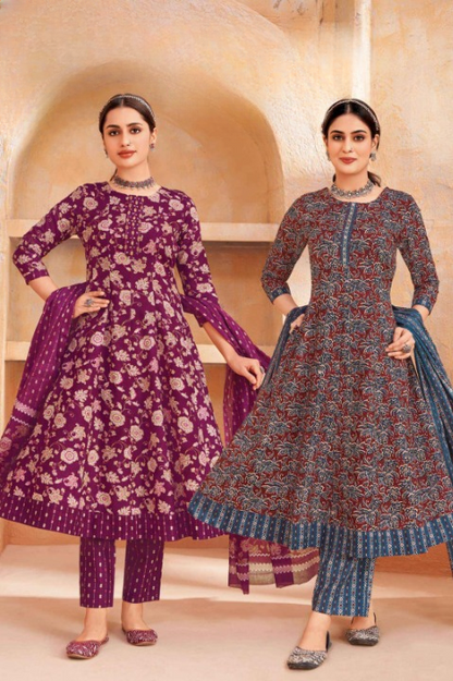 Elegant Printed Cotton Anarkali Suit Set
