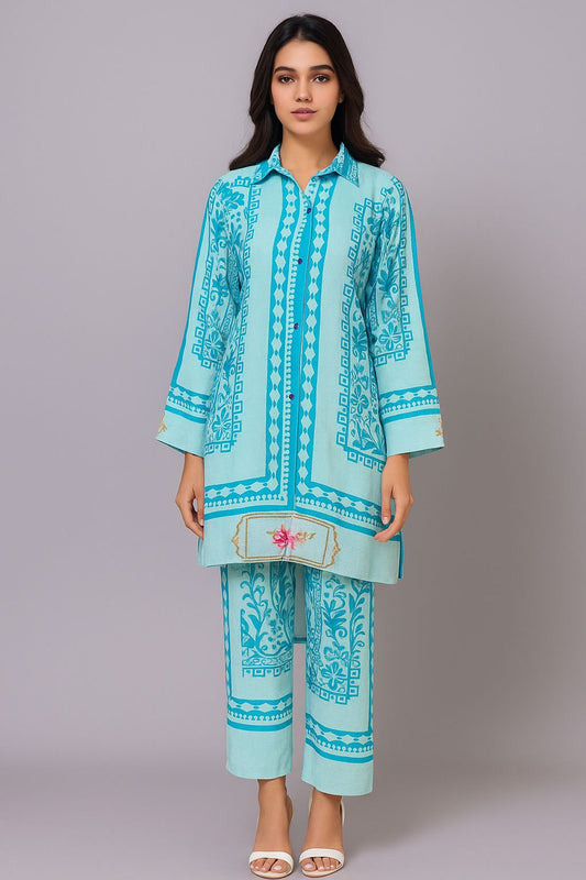 Turkish Silk Readymade Co ord Sets in Sky blue