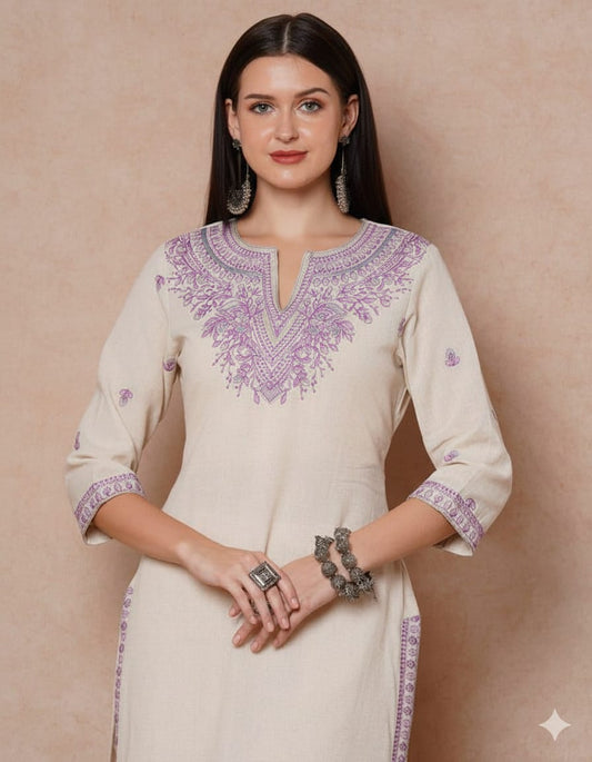 Ethereal Elegance Off-White Embroidered Kurta Set