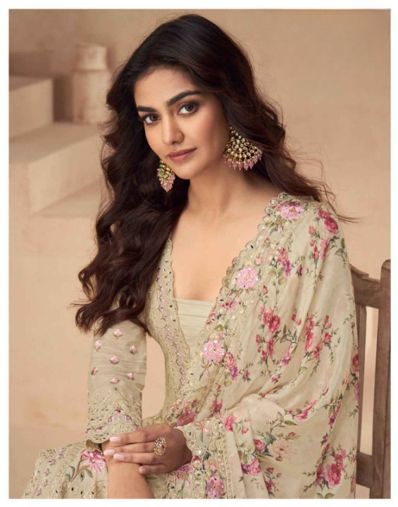 Serene Florals: Readymade Chinon Silk Dress