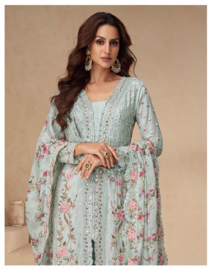 Serene Florals: Readymade Chinon Silk Dress