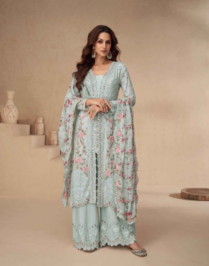 Serene Florals: Readymade Chinon Silk Dress