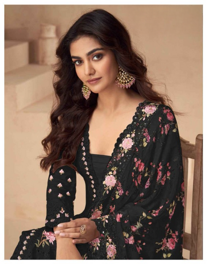 Serene Florals: Readymade Chinon Silk Dress