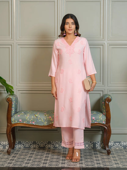 Elegant Chikankari Embroidered Cotton Kurti Set