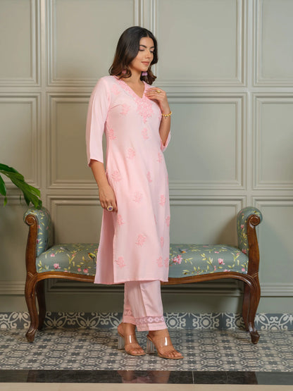 Elegant Chikankari Embroidered Cotton Kurti Set