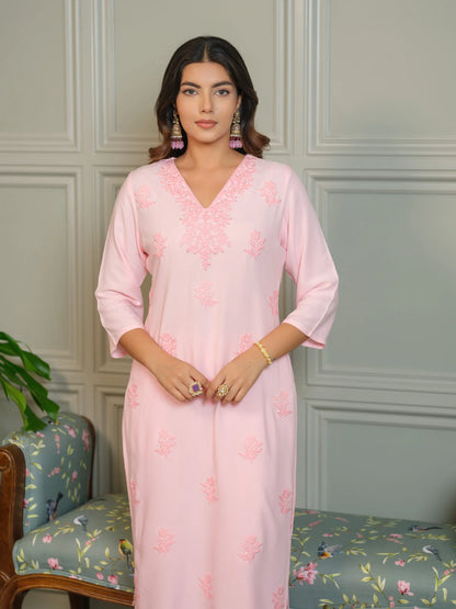 Elegant Chikankari Embroidered Cotton Kurti Set