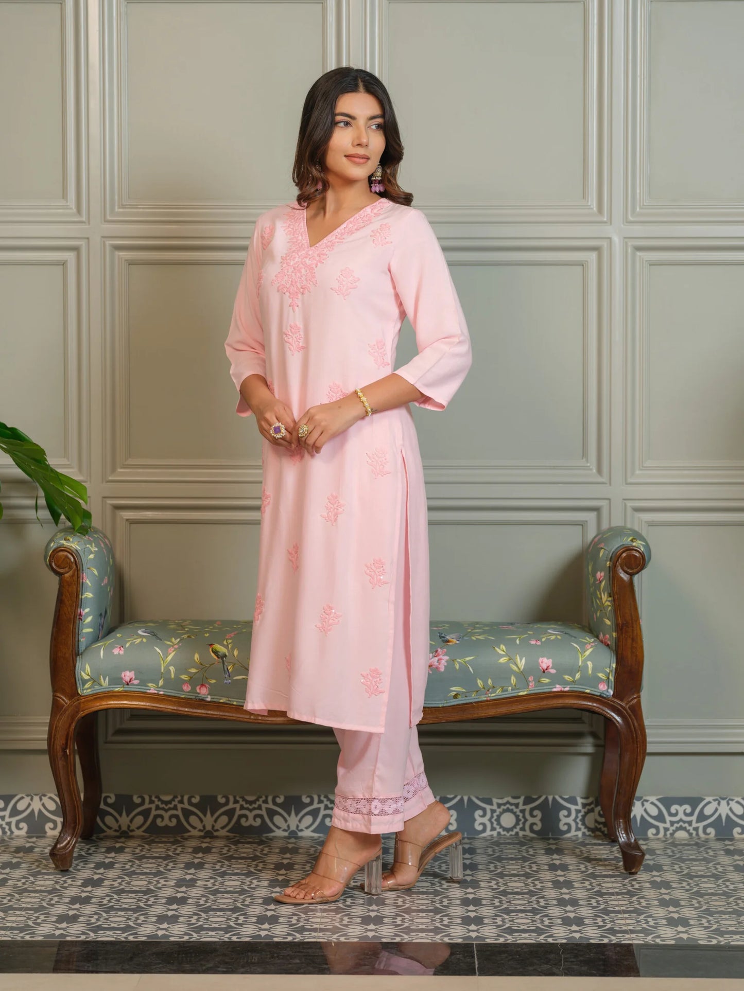 Elegant Chikankari Embroidered Cotton Kurti Set