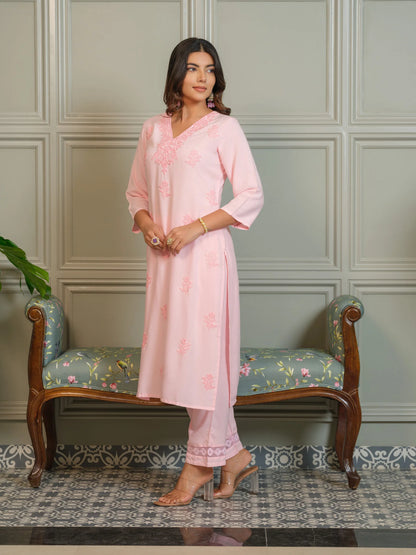 Elegant Chikankari Embroidered Cotton Kurti Set