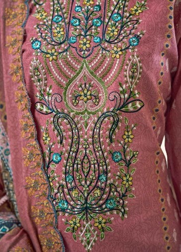 Heritage Radiance 3‑Piece Embroidered Lawn Suit with Printed Dupatta