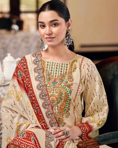 Heritage Radiance 3‑Piece Embroidered Lawn Suit with Printed Dupatta
