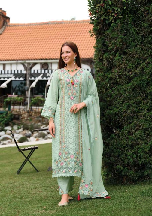 Pastel Bloom: An Embroidered | Cotton Readymade Suit