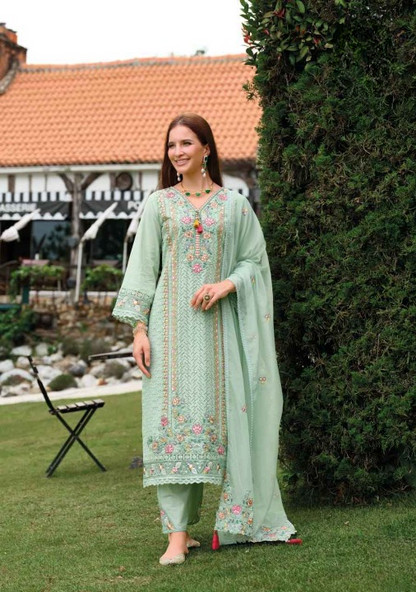 Pastel Bloom: An Embroidered | Cotton Readymade Suit