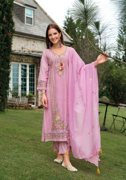 Pastel Bloom: An Embroidered | Cotton Readymade Suit