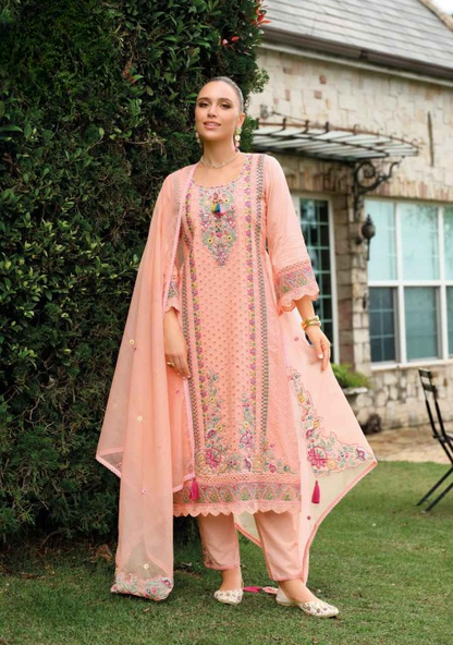 Pastel Bloom: An Embroidered | Cotton Readymade Suit