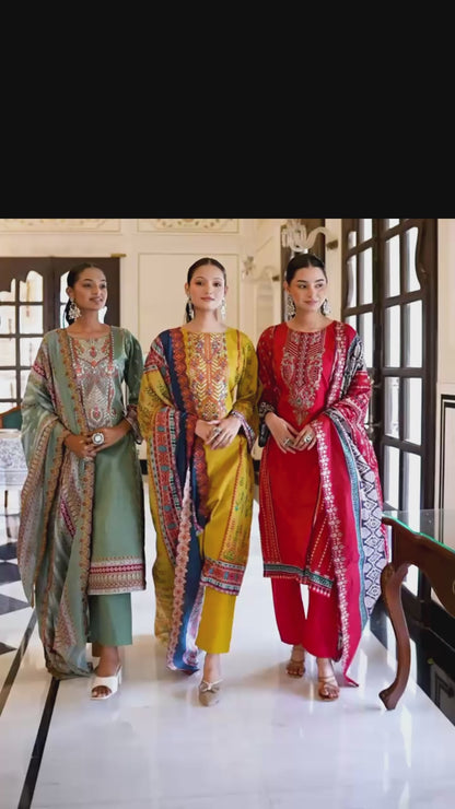 Heritage Radiance 3‑Piece Embroidered Lawn Suit with Printed Dupatta