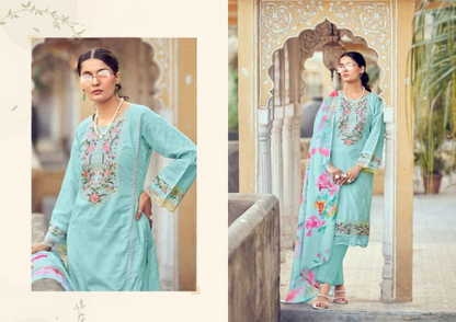 Enchanted Gardens: A Floral Cotton Dress Material